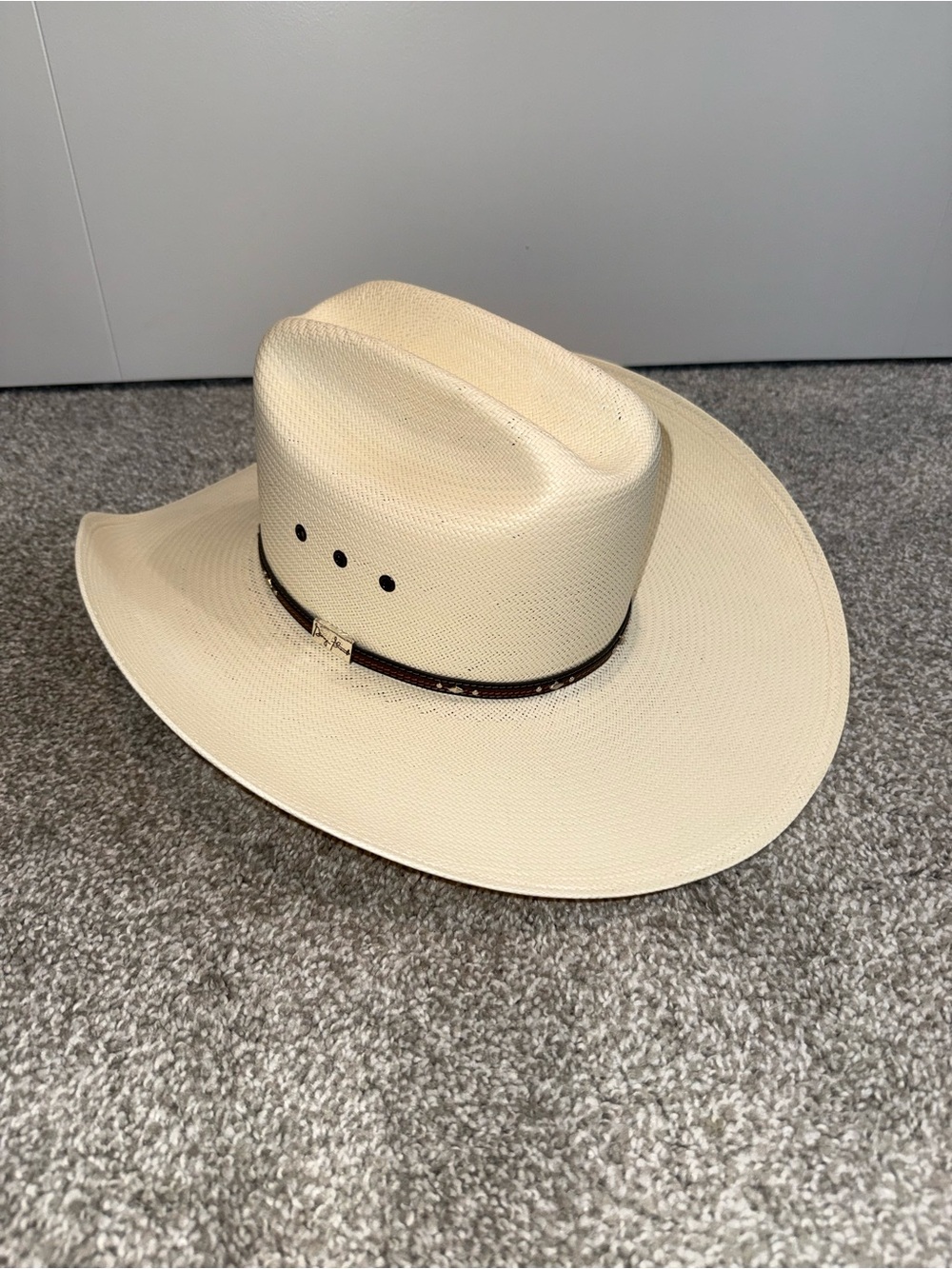 Classic Straw George Straight Cowboy Hat with Brown Band - Cream